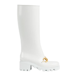  Giày Nữ Gucci Knee High Boot With Horsebit Rubber 'White' 