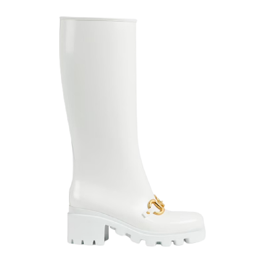  Giày Nữ Gucci Knee High Boot With Horsebit Rubber 'White' 