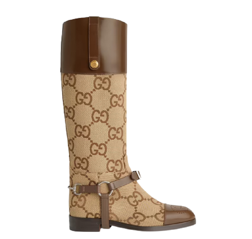  Giày Nữ Gucci Knee High Boot With Harness 'Beige' 
