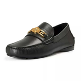  Giày Nam Versace Leather With Gold Logo Hardware 'Black' 