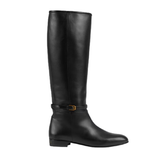  Giày Nữ Gucci Knee High Boot With Gucci Print Leather 'Black' 