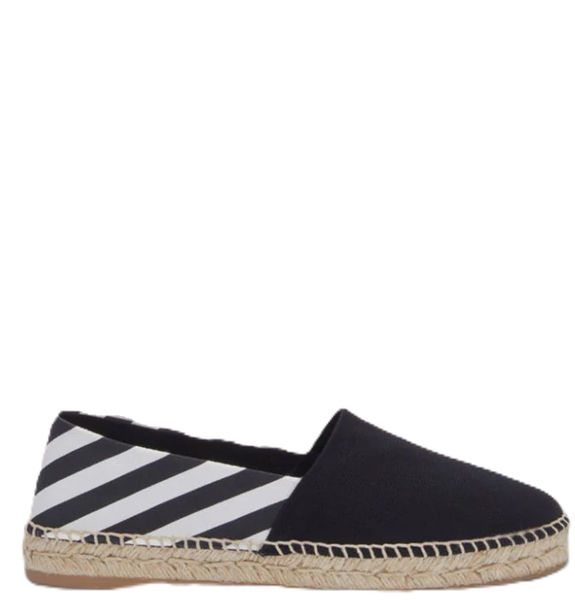  Giày Off-White Nữ Stripes Flat Espadrillas 'Black and White diagonals' 