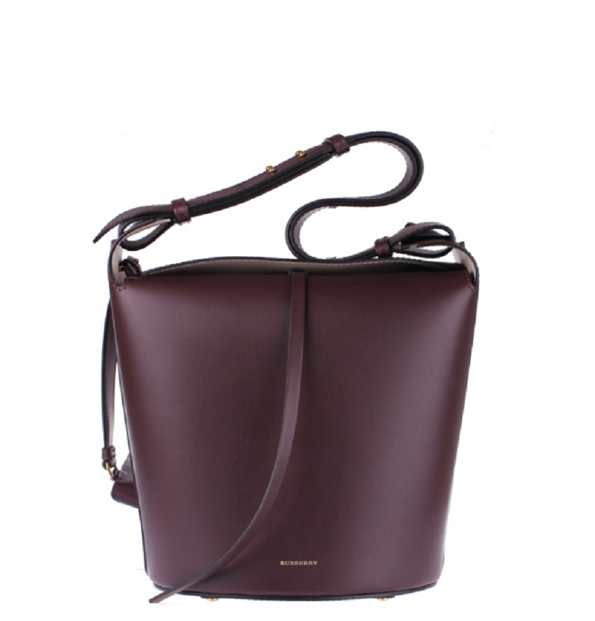 BURBERRY Bucket Medium Leather Shoulder Bag Deep Claret