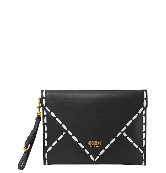  Túi Nữ Moschino Leather Envelope Logo Clutch Bag 'Black' 