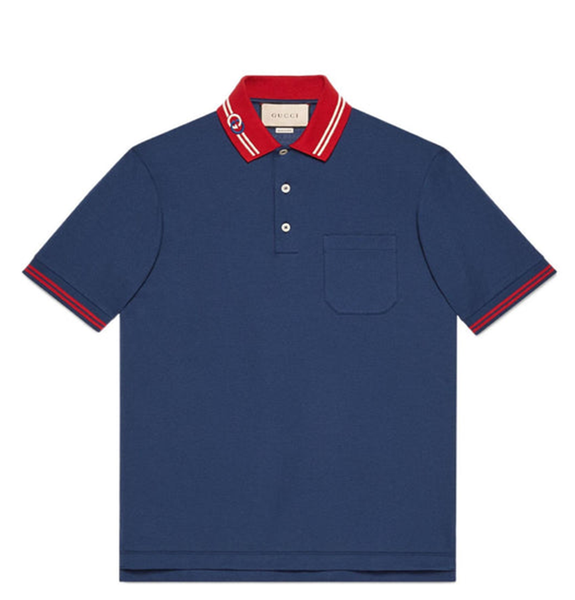  Áo Polo Nam Gucci Cotton Piquet 'Navy' 