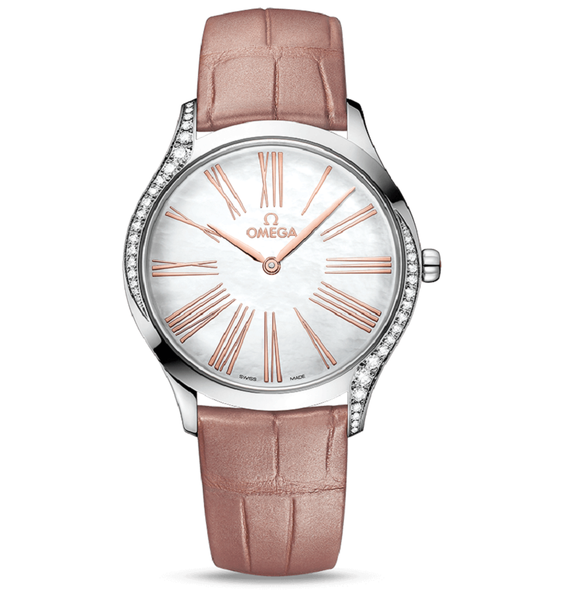  Đồng Hồ OMEGA De Ville Tresor Quartz Diamond White Mother of Pearl Dial 