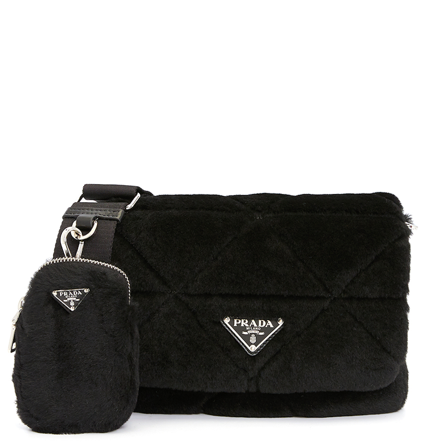  Túi Nữ Prada logo shearling 'Black' 