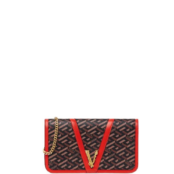  Túi Nữ Versace La Greca Signature Shoulder 'Red Brown' 