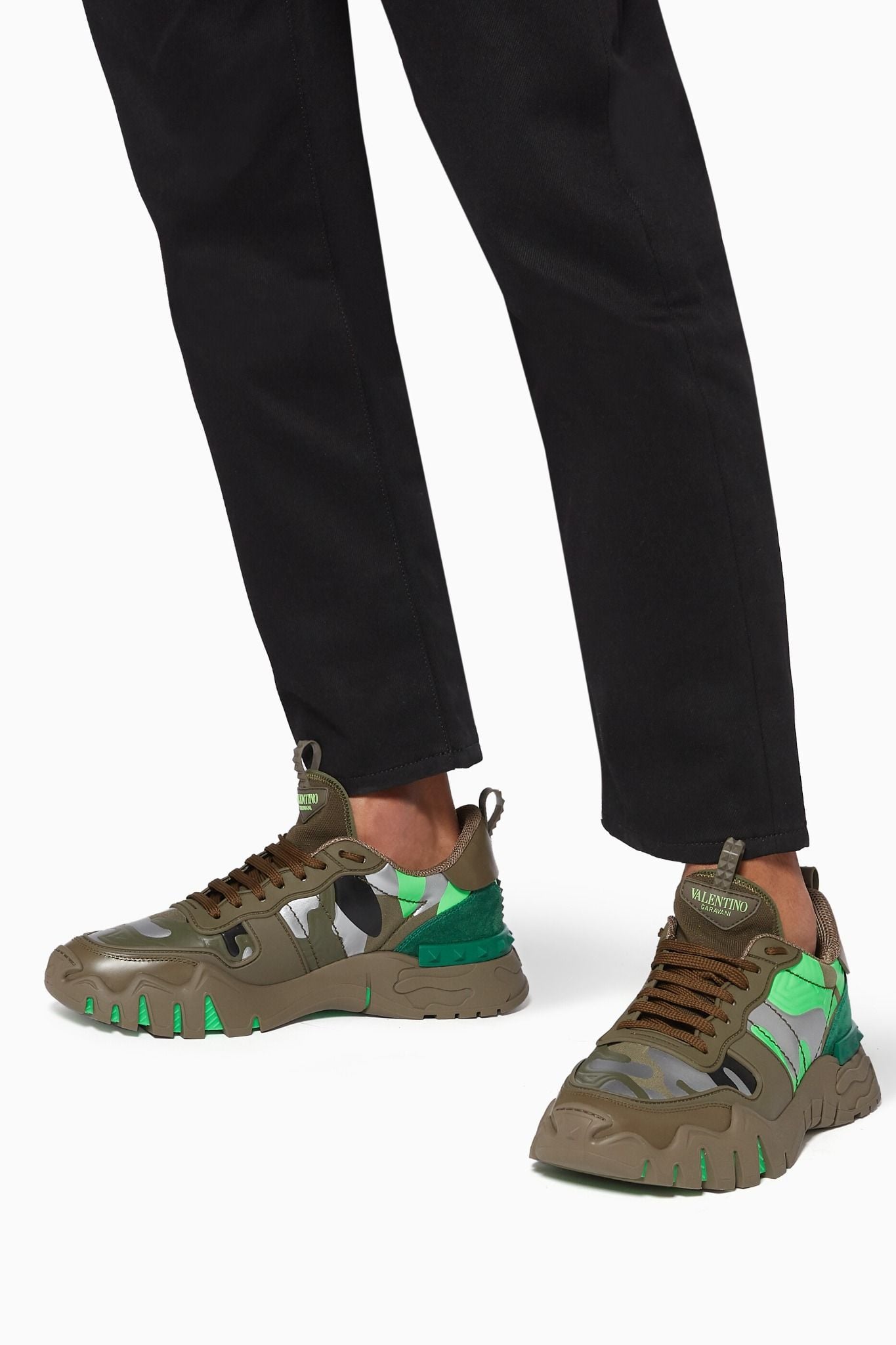  Giày Nam Valentino Rockrunner Camo Plus 'Military Neon Green' 