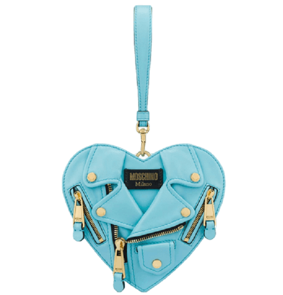  Túi Nữ Moschino Small Heart Biker Bag 'Light Blue' 