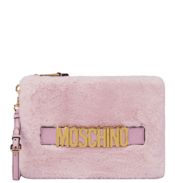  Túi Nữ Moschino Lettering Logo Furry Clutch 'Confetti Pink' 