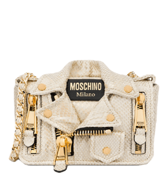  Túi Nữ Moschino Iridescent Python Print Calfskin Biker Bag 'Gold' 