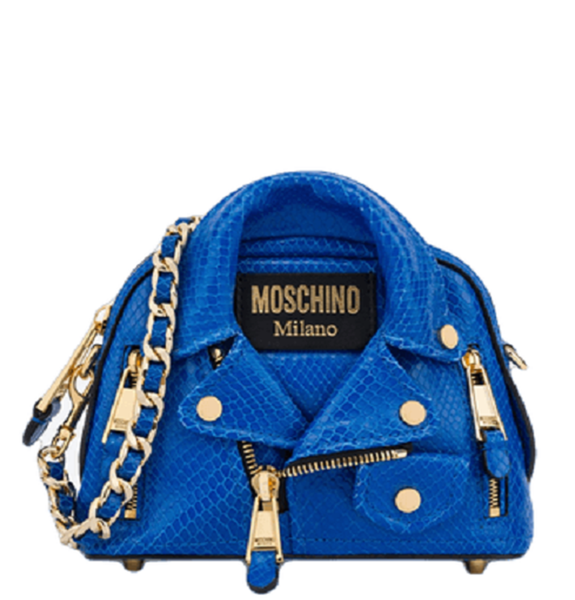  Túi Nữ Moschino Biker Shoulder Bag With Python Print 'Electric Blue' 