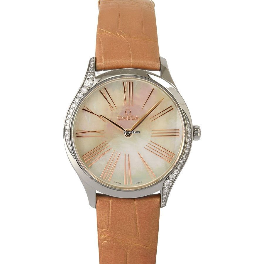  Đồng Hồ OMEGA De Ville Tresor Quartz Diamond White Mother of Pearl Dial 