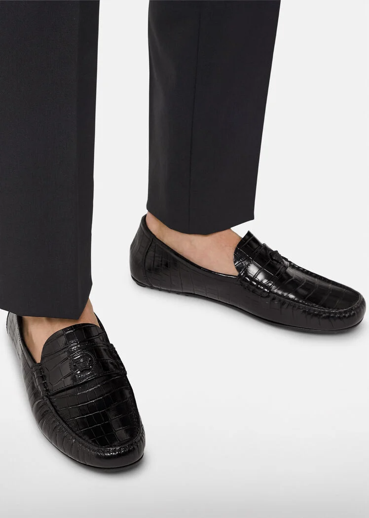 Giày Nam Versace La Medusa Loafers 'Black Leather' 