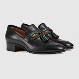  Giày Nữ Gucci Loafer Web Interlocking G 'Black Leather' 