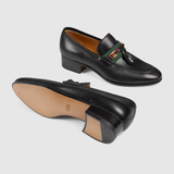  Giày Nữ Gucci Loafer Web Interlocking G 'Black Leather' 