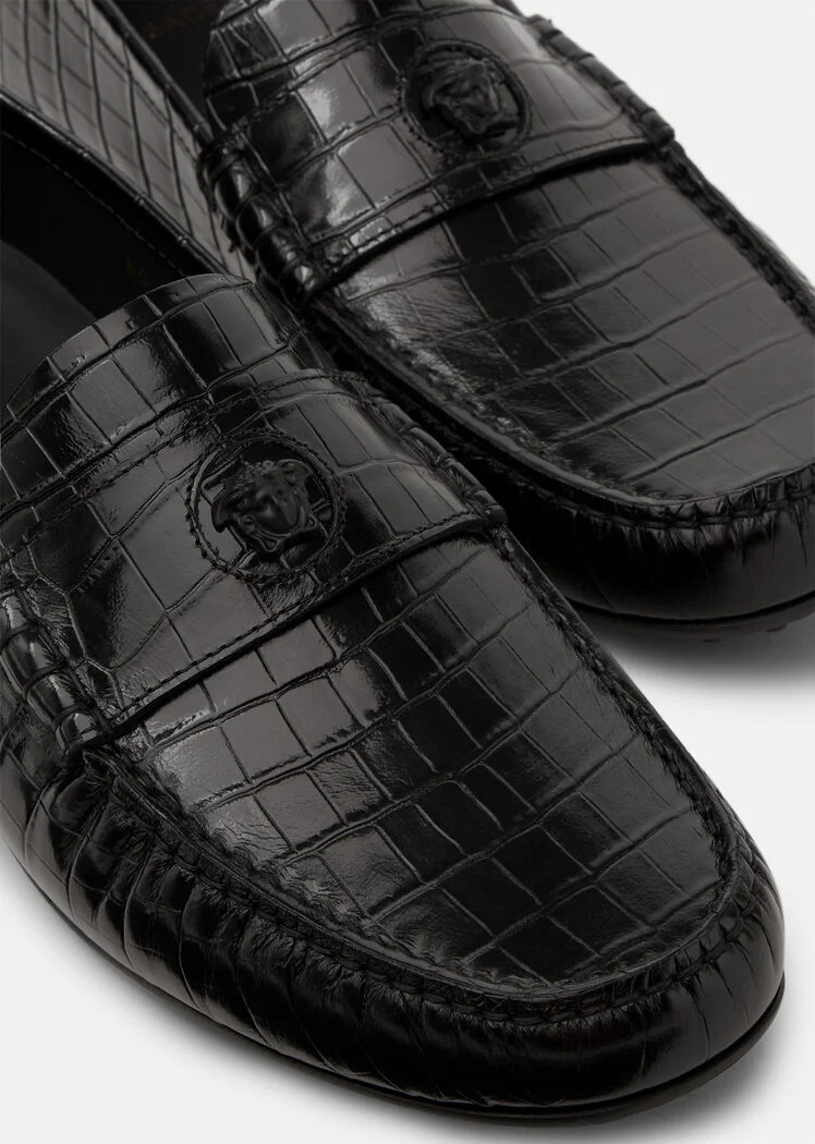  Giày Nam Versace La Medusa Loafers 'Black Leather' 