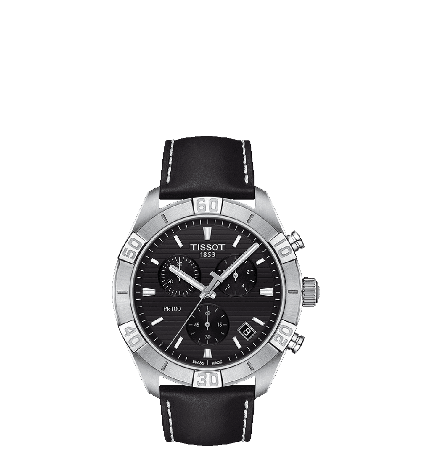  Đồng Hồ Nam Tissot PR100 Chronograph Quartz 'Black' Dial 