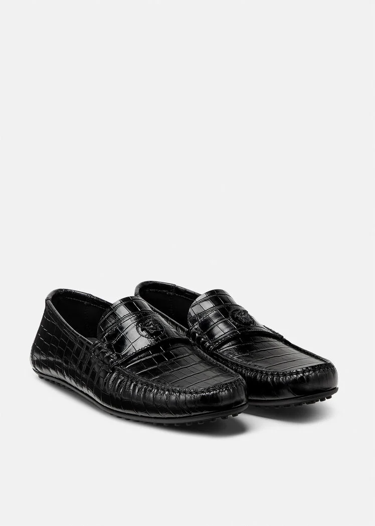 Giày Nam Versace La Medusa Loafers 'Black Leather' 