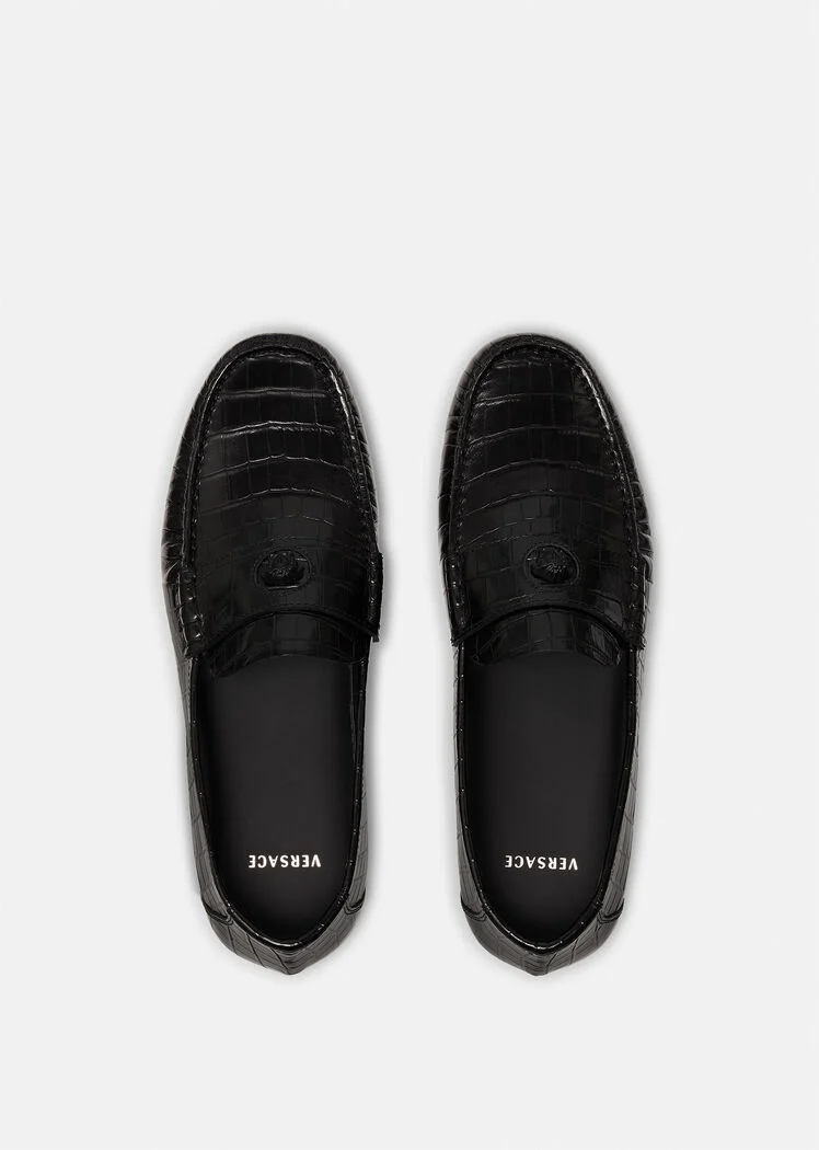  Giày Nam Versace La Medusa Loafers 'Black Leather' 