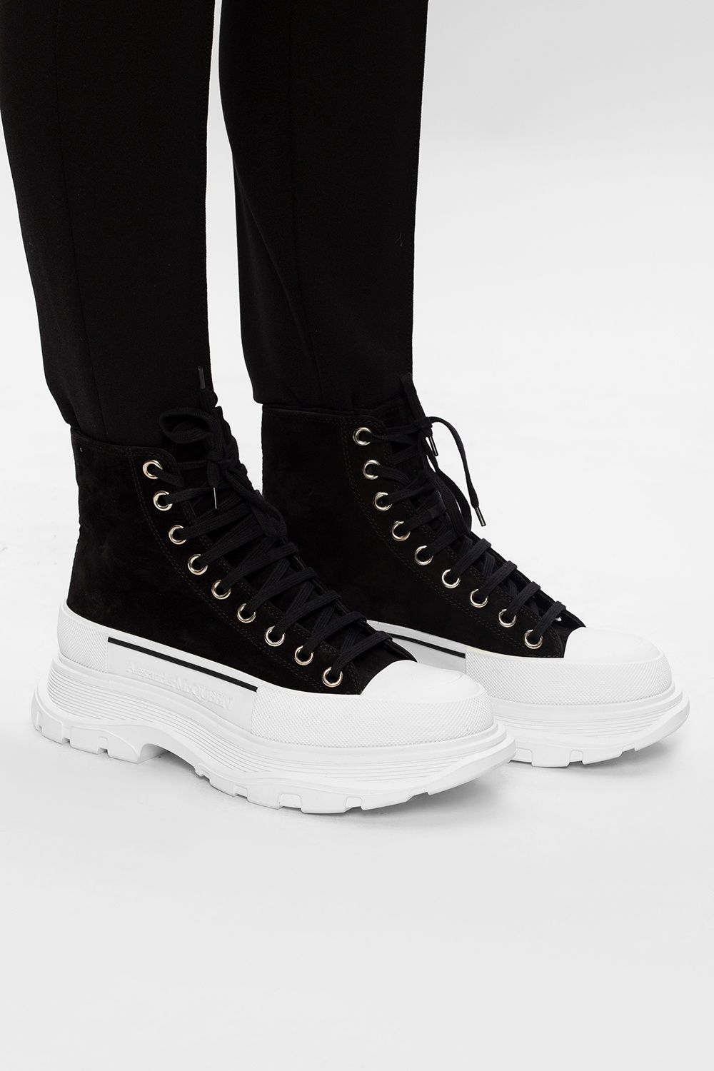  Giày Nữ Alexander McQueen Wmns Oversized Sneaker High 'Black' 