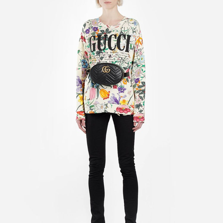  Túi Gucci Logo Detail Chevron Quilted Leather Belt Bag Black 