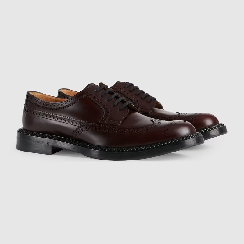  Giày Nam Gucci Lace Up Brogue Dark Bordeaux Leather 'Brown' 