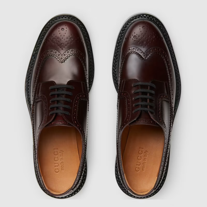  Giày Nam Gucci Lace Up Brogue Dark Bordeaux Leather 'Brown' 