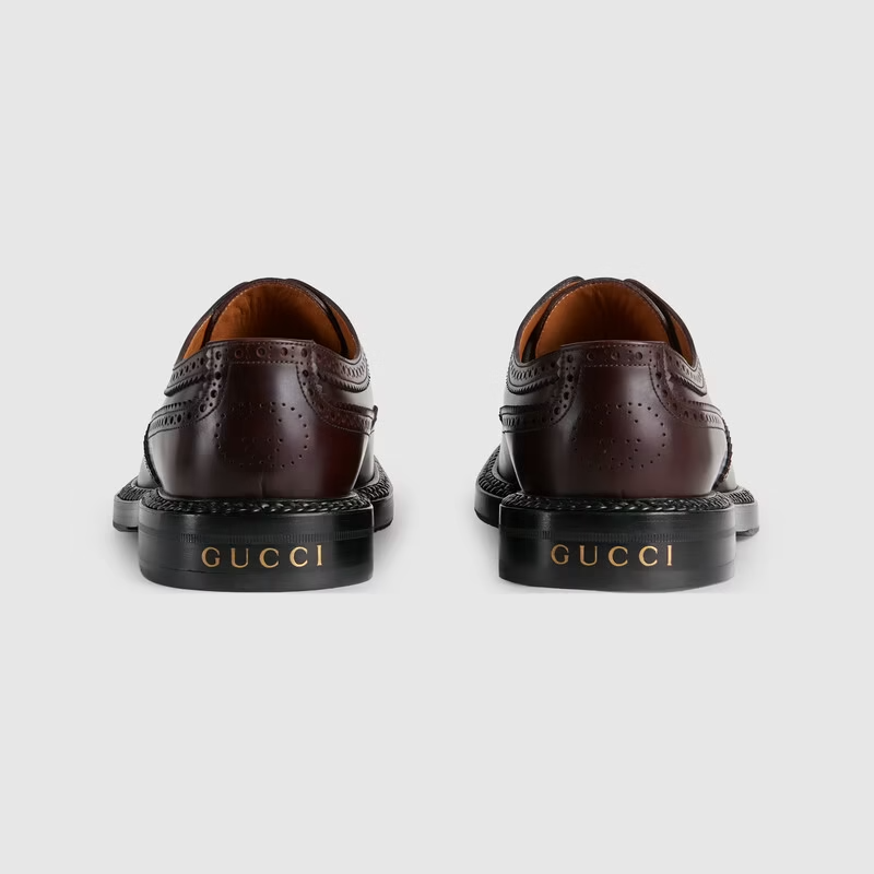  Giày Nam Gucci Lace Up Brogue Dark Bordeaux Leather 'Brown' 