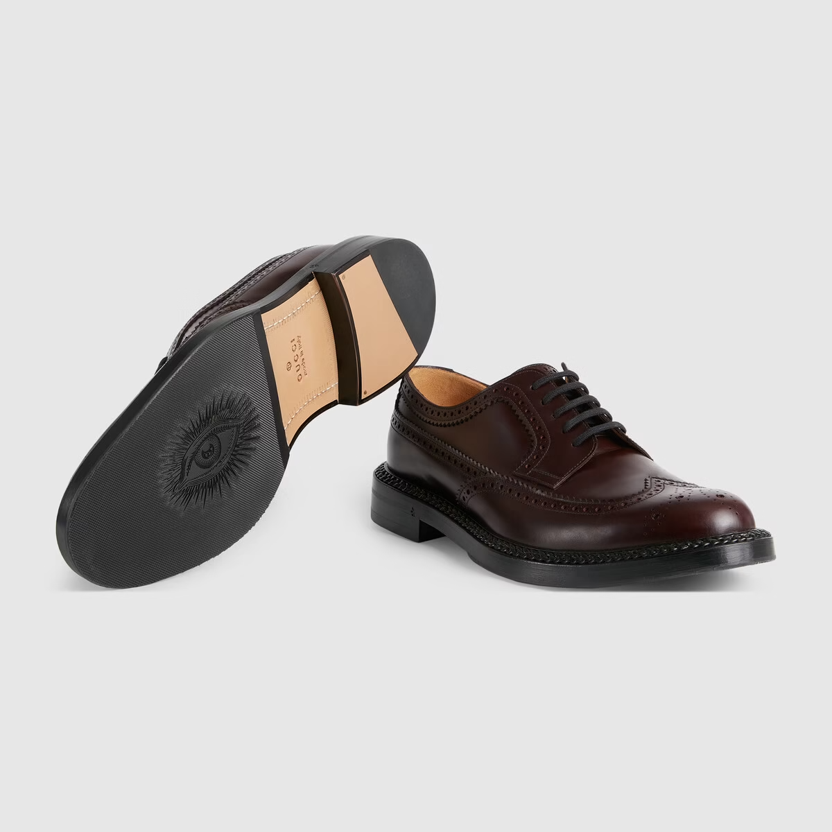  Giày Nam Gucci Lace Up Brogue Dark Bordeaux Leather 'Brown' 