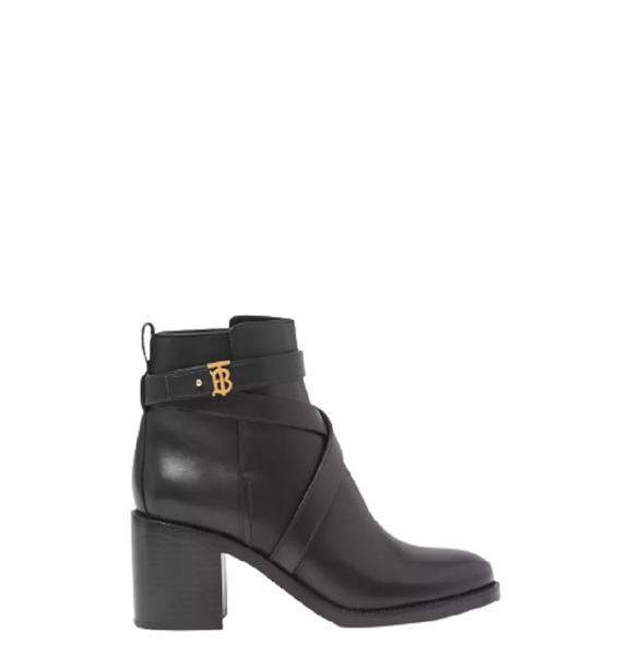  Giày Nữ Burberry Monogram Motif Leather Ankle Boots Black 