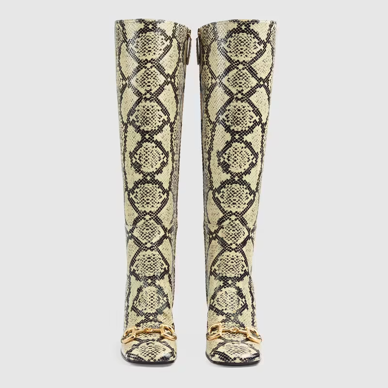 Giày Nữ Gucci Knee High Boot With Horsebit Python Print Leather 