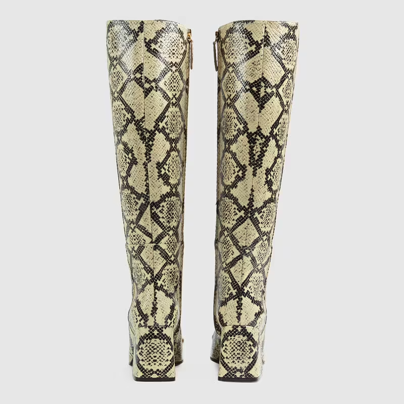  Giày Nữ Gucci Knee High Boot With Horsebit Python Print Leather 