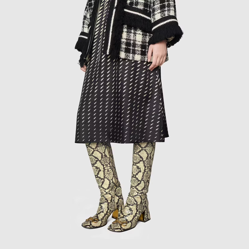  Giày Nữ Gucci Knee High Boot With Horsebit Python Print Leather 