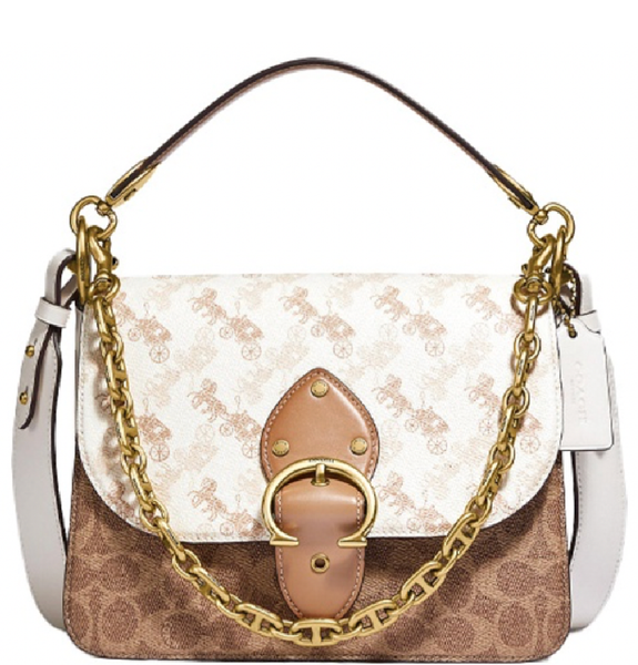  Túi Nữ Coach Beat Shoulder Bag With Horse And Carriage Print 'White Brown' 