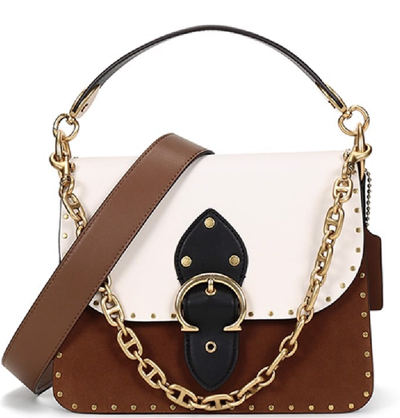  Túi Nữ Coach Beat Shoulder Bag In Colorblock With Rivets 'Brown White' 