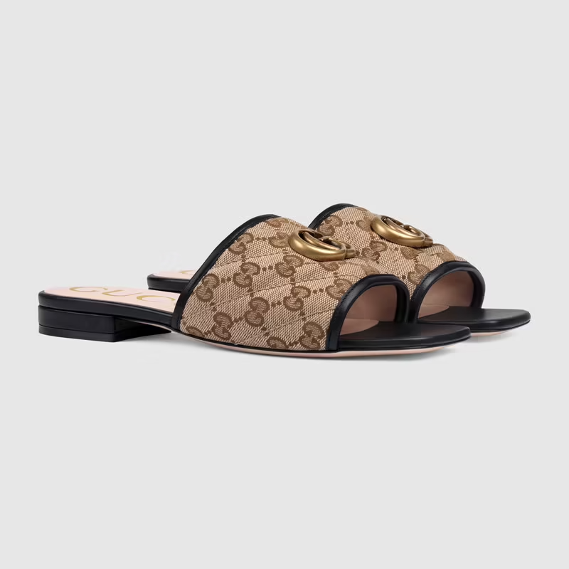  Dép Nữ Gucci GG Matelassé Canvas Slide Sandal 'Beige Black' 