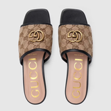  Dép Nữ Gucci GG Matelassé Canvas Slide Sandal 'Beige Black' 