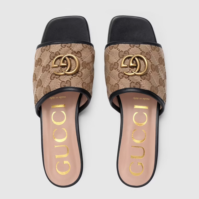  Dép Nữ Gucci GG Matelassé Canvas Slide Sandal 'Beige Black' 