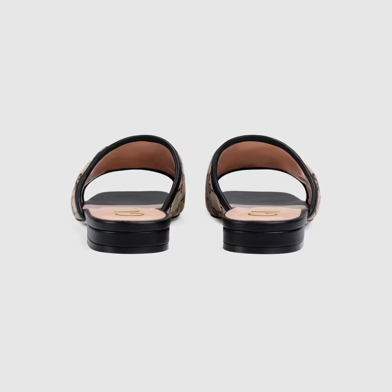  Dép Nữ Gucci GG Matelassé Canvas Slide Sandal 'Beige Black' 