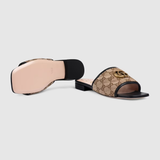  Dép Nữ Gucci GG Matelassé Canvas Slide Sandal 'Beige Black' 