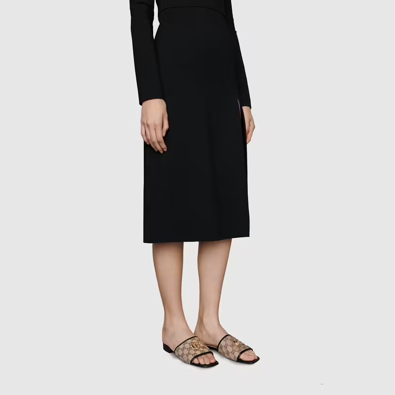  Dép Nữ Gucci GG Matelassé Canvas Slide Sandal 'Beige Black' 
