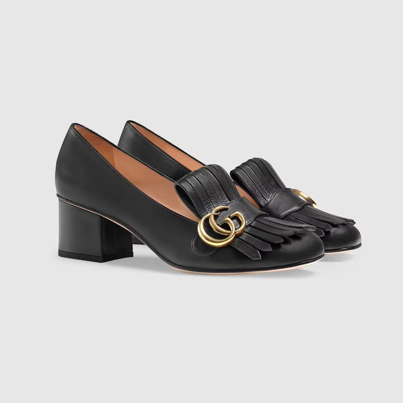  Giày Nữ Gucci Mid Heel Pump Leather 'Black' 