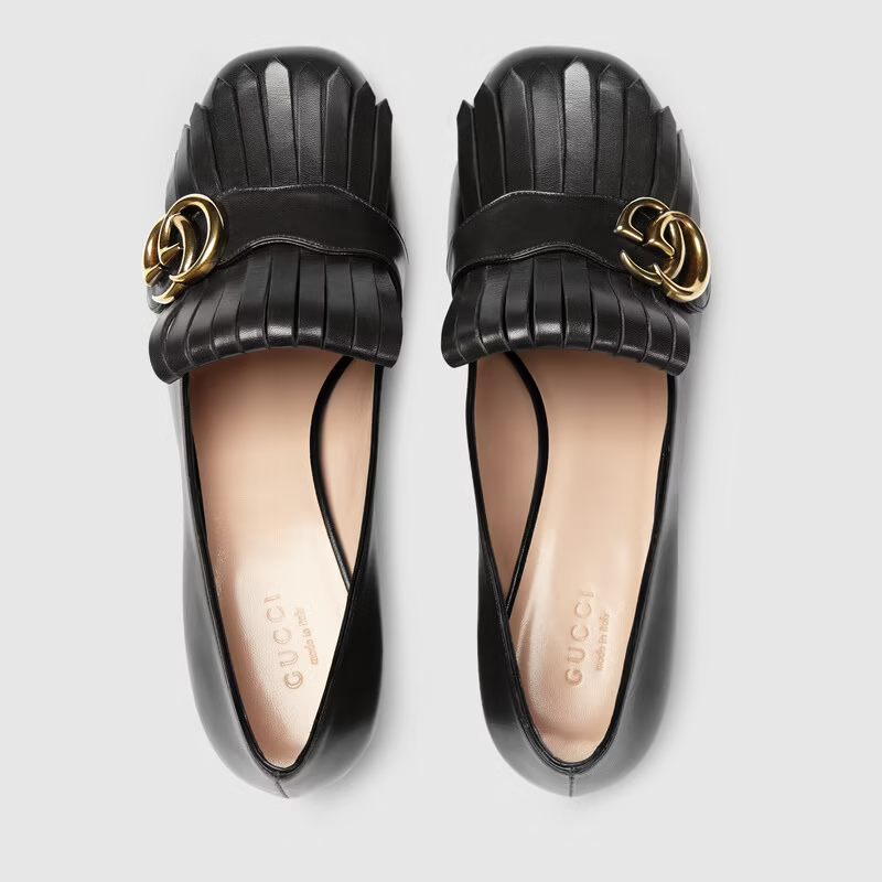  Giày Nữ Gucci Mid Heel Pump Leather 'Black' 