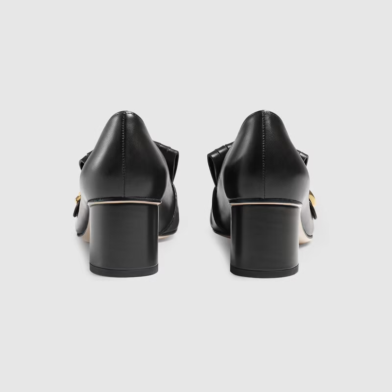 Giày Nữ Gucci Mid Heel Pump Leather 'Black' 