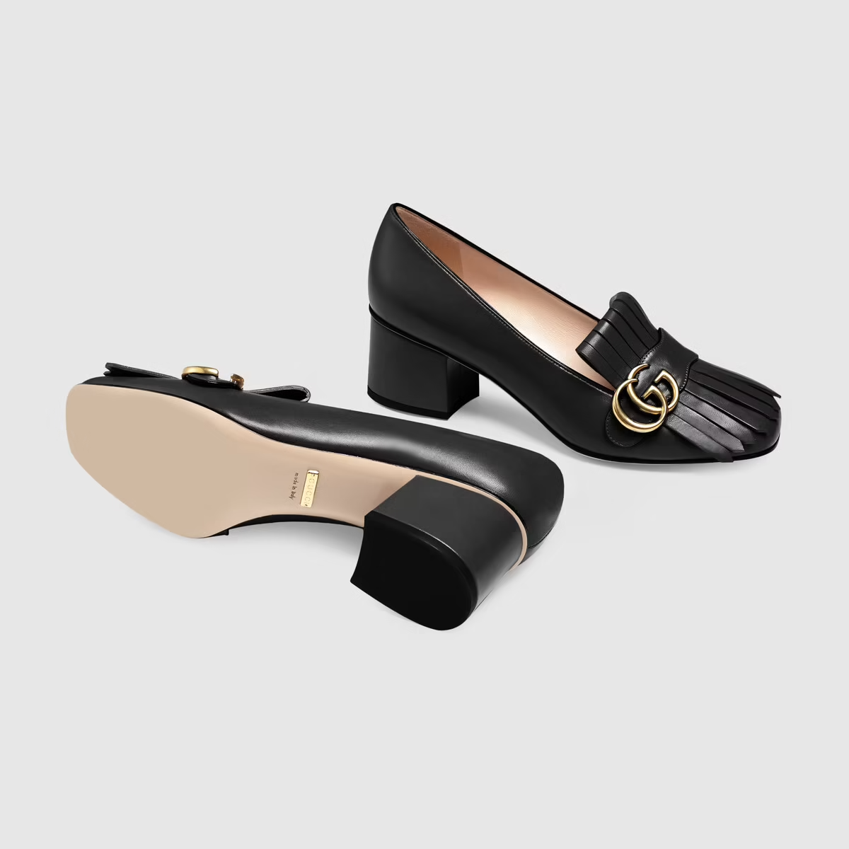  Giày Nữ Gucci Mid Heel Pump Leather 'Black' 