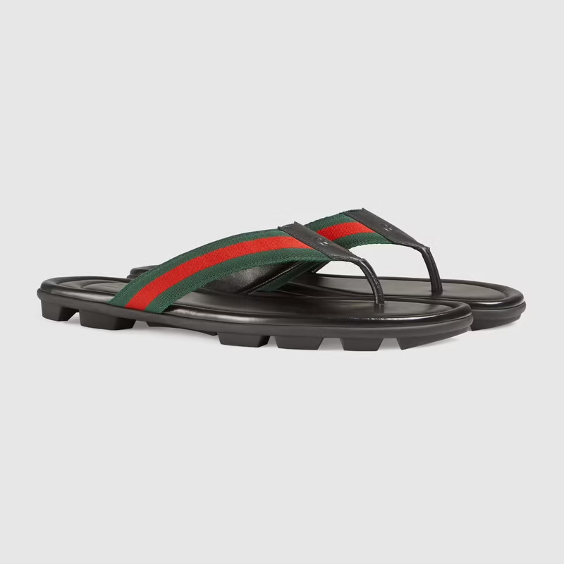  Dép Nam Gucci Web Leather Thong Sandal 'Black' 