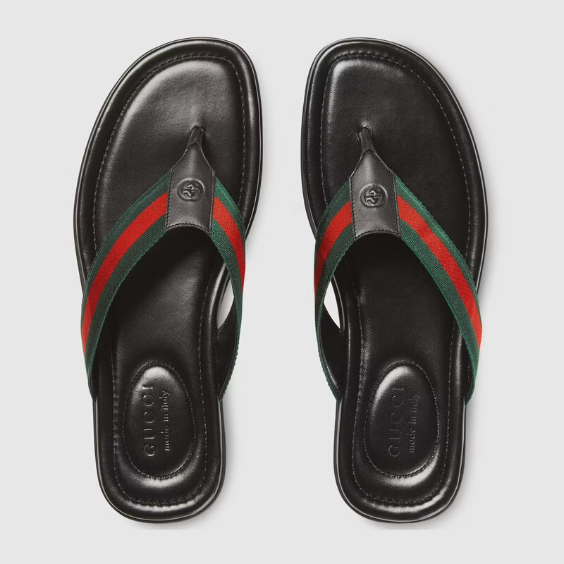  Dép Nam Gucci Web Leather Thong Sandal 'Black' 