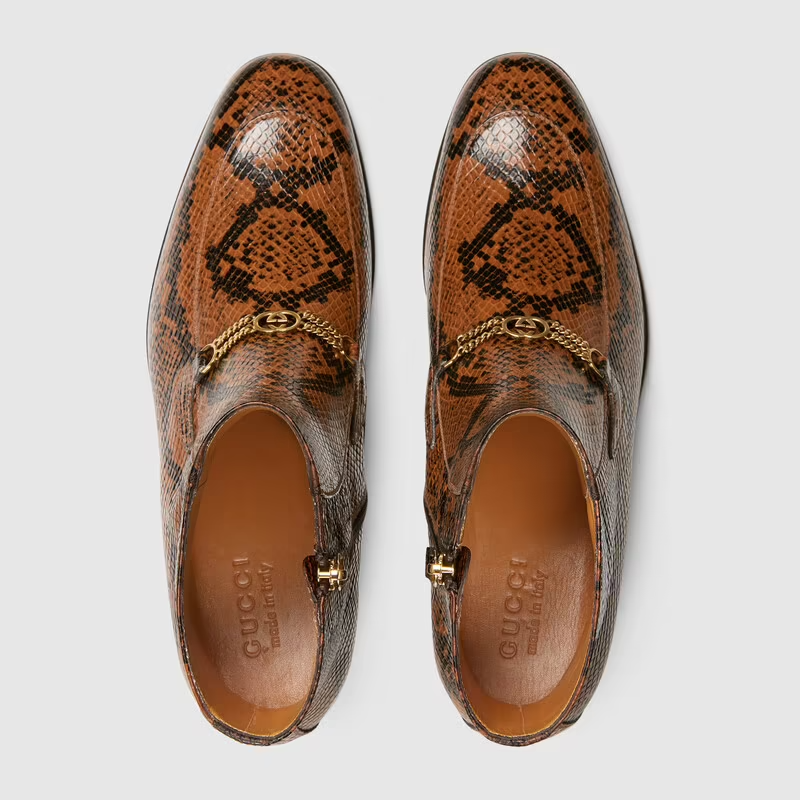  Giày Gucci Boot With Interlocking G Chain 'Brown' 